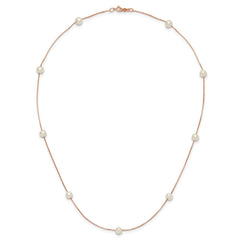 14K Rose Gold 5-6mm Round White FWC Pearl 9-Station Necklace