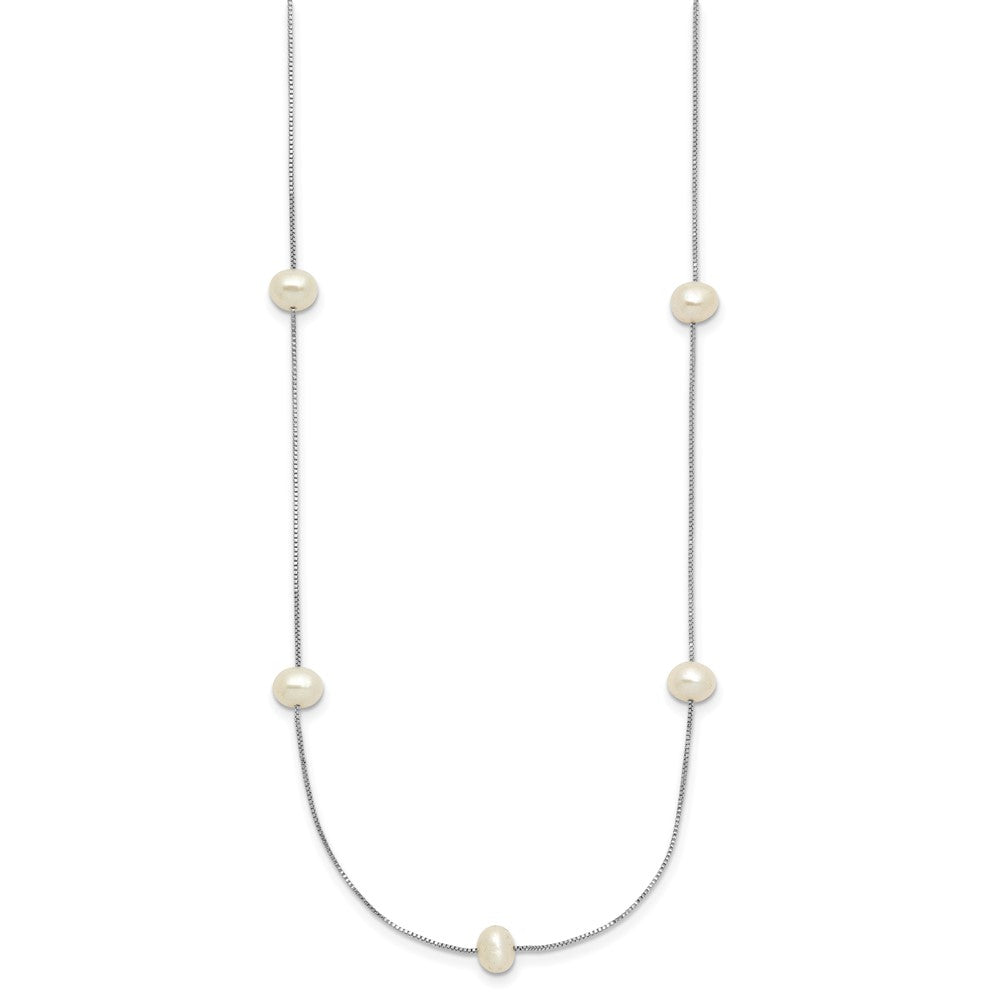 14K White Gold 5-6mm Round White FWC Pearl 9-Station Necklace