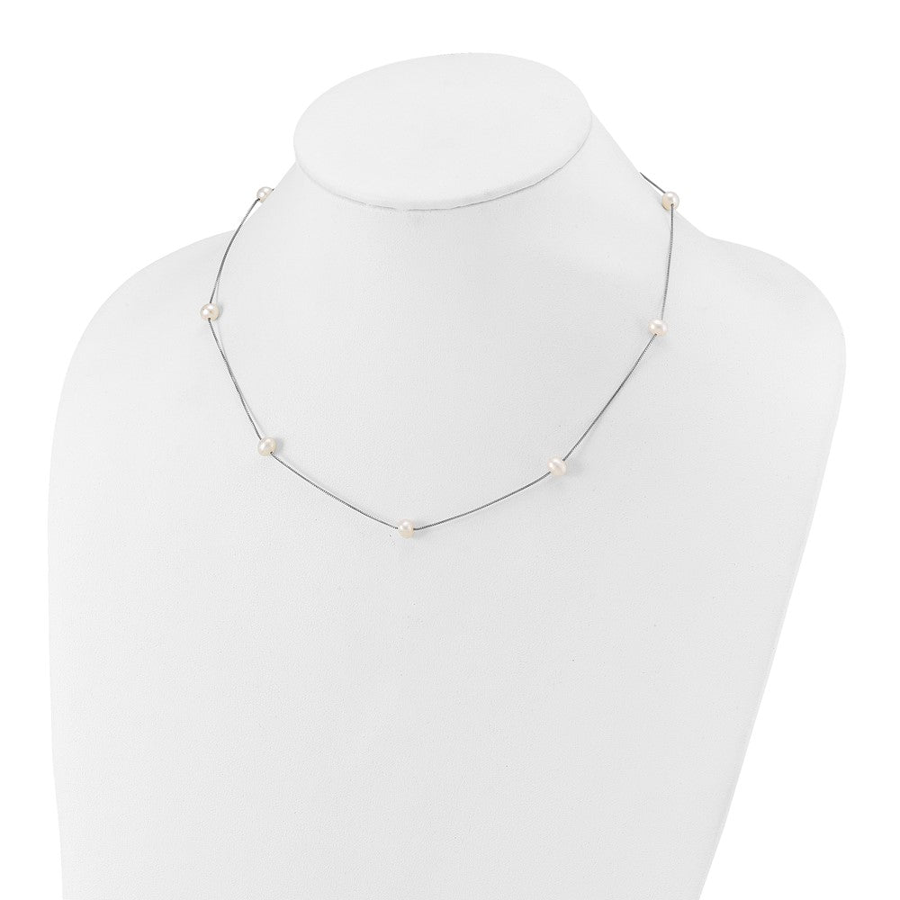 14K White Gold 5-6mm Round White FWC Pearl 9-Station Necklace