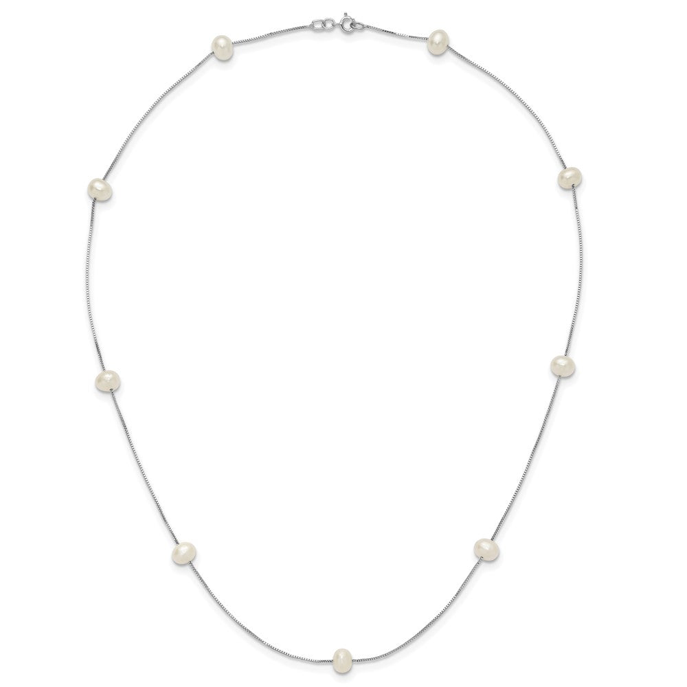 14K White Gold 5-6mm Round White FWC Pearl 9-Station Necklace