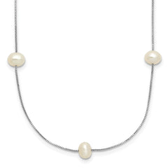 14K White Gold 5-6mm Round White FWC Pearl 9-Station Necklace