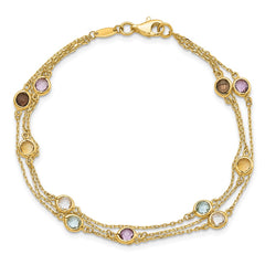 14K Smoky Quartz White Quartz/BT/CI/AM 3-strand 7.5in Bracelet