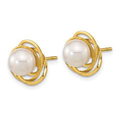14k 6-7mm White Round Akoya Saltwater Cultured Pearl Post Earrings