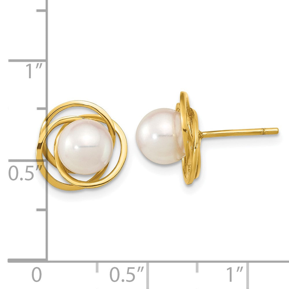 14k 6-7mm White Round Akoya Saltwater Cultured Pearl Post Earrings