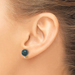 14k 7-8mm Black Round Akoya Saltwater Cultured Pearl and .10 Carat Diamond Post Earrings