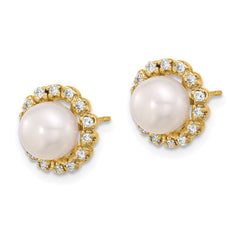 14k 7-8mm White Button Freshwater Cultured Pearl and .28 Carat Diamond Post Earrings