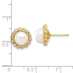 14k 7-8mm White Button Freshwater Cultured Pearl and .28 Carat Diamond Post Earrings