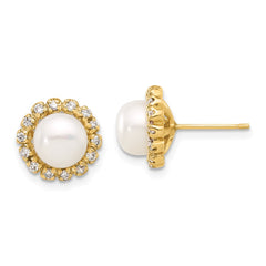 14k 7-8mm White Button Freshwater Cultured Pearl and .28 Carat Diamond Post Earrings