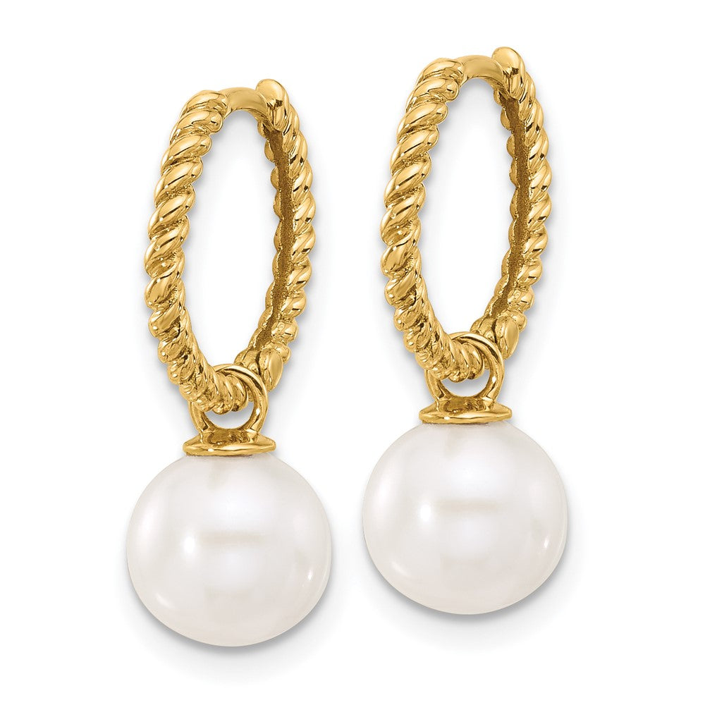 14k 7-8mm Black and White Freshwater Cultured Pearl Removable Dangle Hoop Earrings