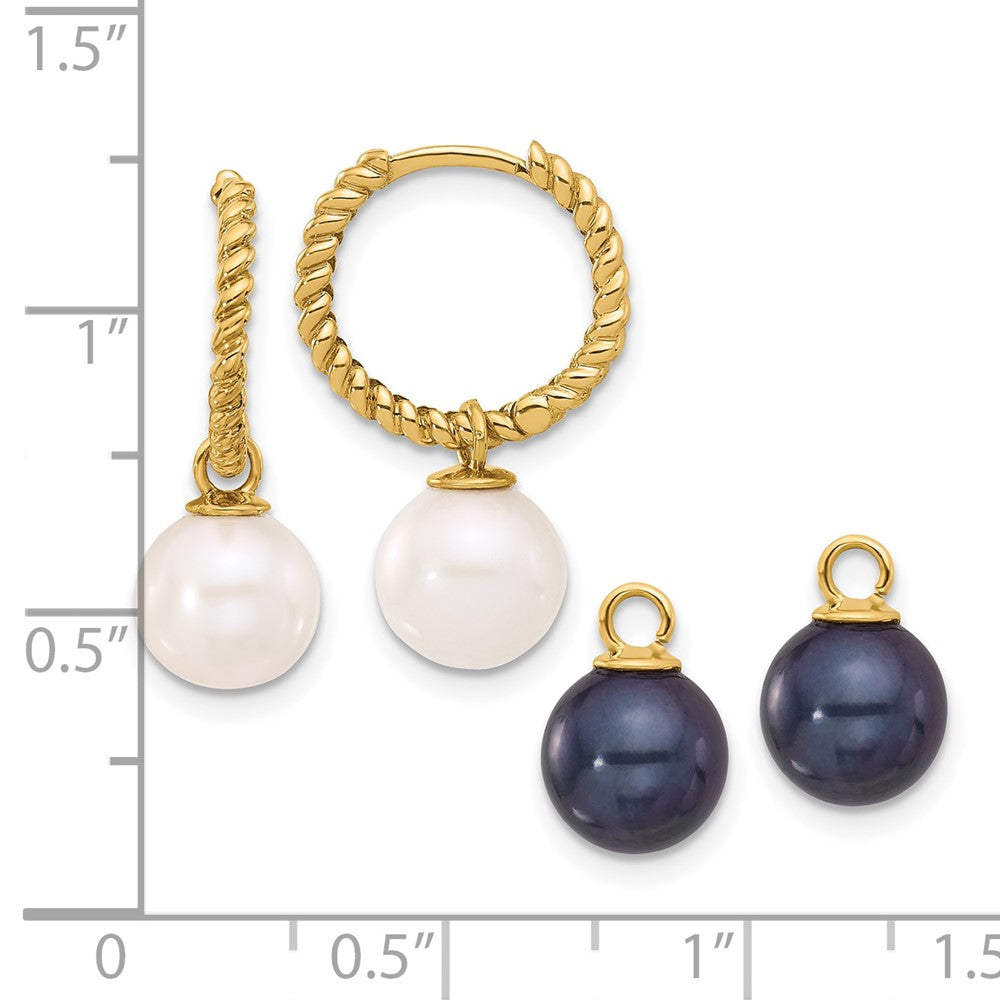 14k 7-8mm Black and White Freshwater Cultured Pearl Removable Dangle Hoop Earrings