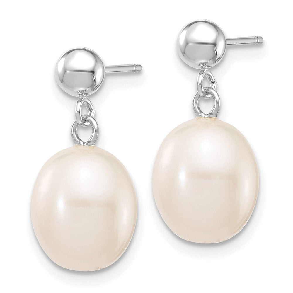 14k White Gold 8-9mm White Rice Freshwater Cultured Pearl Post Dangle Earrings
