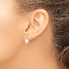 14k White Gold 8-9mm White Rice Freshwater Cultured Pearl Post Dangle Earrings