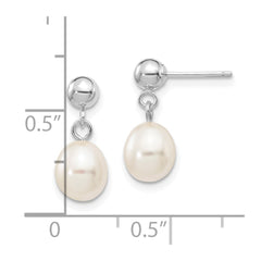 14k White Gold 6-7mm White Rice Freshwater Cultured Pearl Post Dangle Earrings