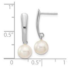 14k White Gold 6-7mm White Round Freshwater Cultured Pearl Post Dangle Earrings