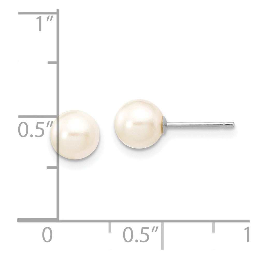 14k White Gold 6-7mm White Round Akoya Saltwater Cultured Pearl Post Earrings - 2