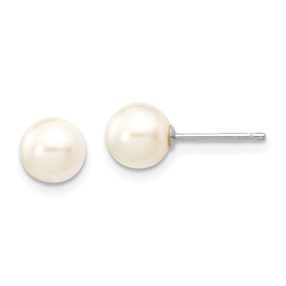 14k White Gold 6-7mm White Round Akoya Saltwater Cultured Pearl Post Earrings - 2