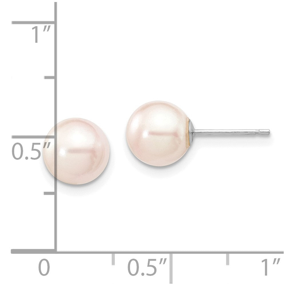 14k White Gold 7-8mm White Round Akoya Saltwater Cultured Pearl Post Earrings