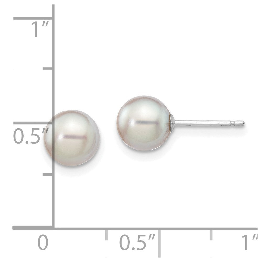 14k White Gold 6-7mm Grey Round Akoya Saltwater Cultured Pearl Post Earrings