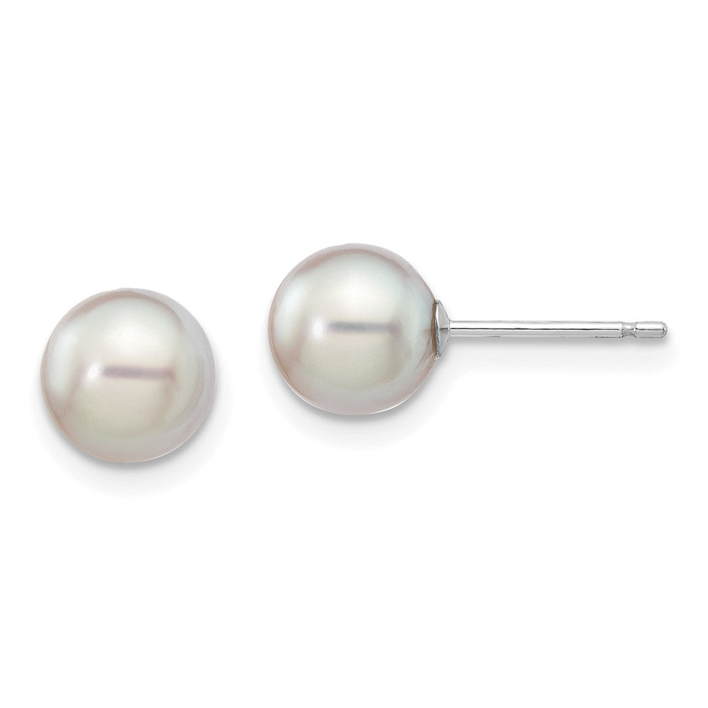 14k White Gold 6-7mm Grey Round Akoya Saltwater Cultured Pearl Post Earrings