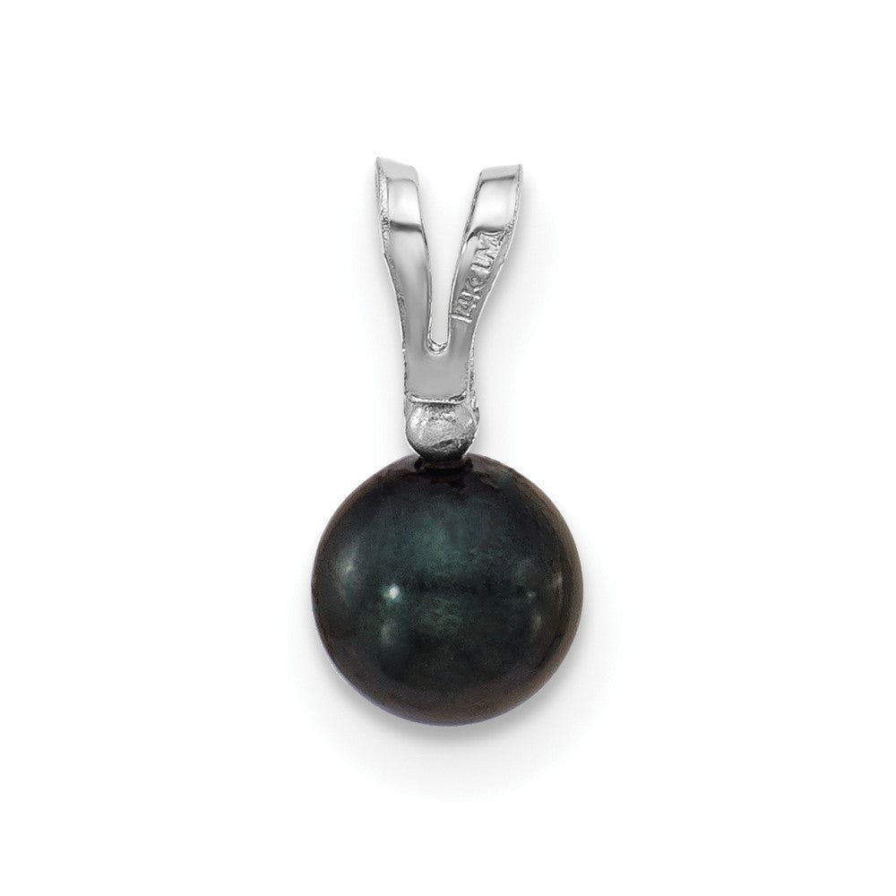 14k White Gold 5-6mm Black Round Akoya Saltwater Cultured Pearl and .01 Carat Diamond Pendant