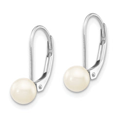 14k White Gold 5-6mm White Round Akoya Saltwater Cultured Pearl Leverback Earrings