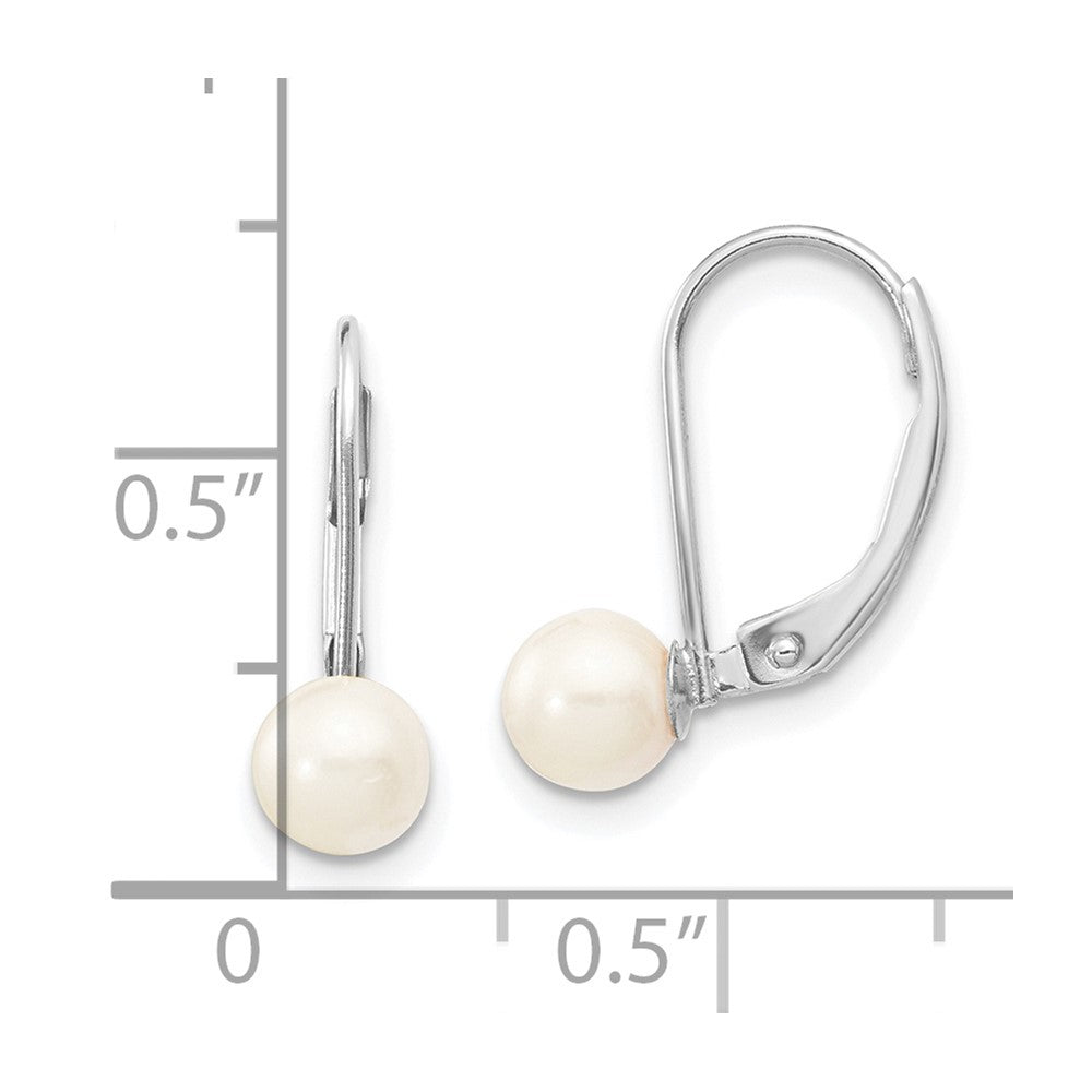14k White Gold 5-6mm White Round Akoya Saltwater Cultured Pearl Leverback Earrings