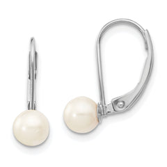 14k White Gold 5-6mm White Round Akoya Saltwater Cultured Pearl Leverback Earrings