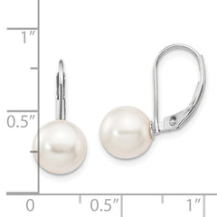 14k White Gold 8-9mm White Round Akoya Saltwater Cultured Pearl Leverback Earrings