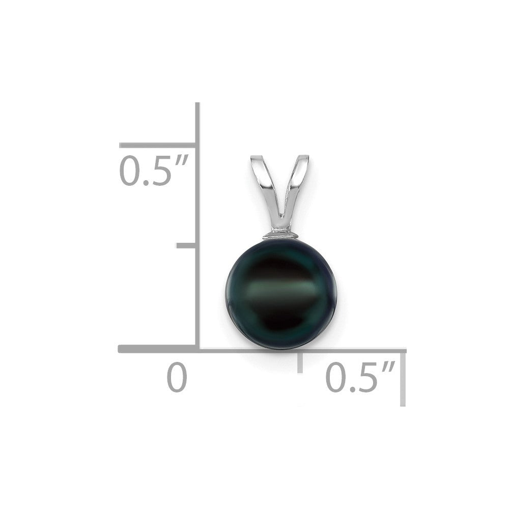 14k White Gold 7-8mm Round Black Akoya Saltwater Cultured Pendant