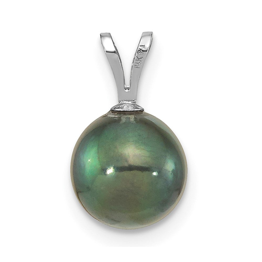 14k White Gold 8-9mm Round Black Akoya Saltwater Cultured Pendant