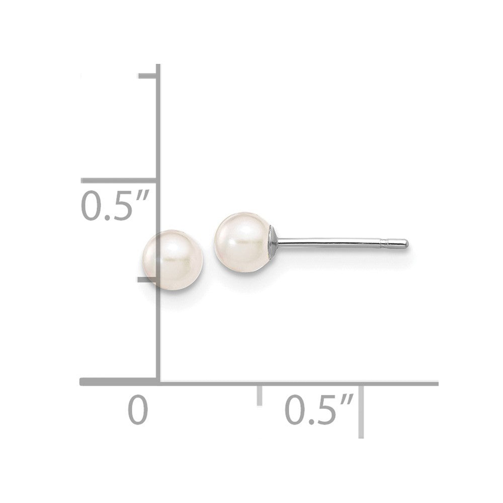 14k White Gold 3-4mm White Round Akoya Saltwater Cultured Pearl Post Earrings