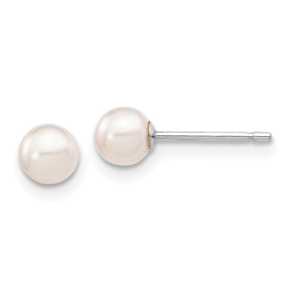 14k White Gold 4-5mm White Round Akoya Saltwater Cultured Pearl Post Earrings
