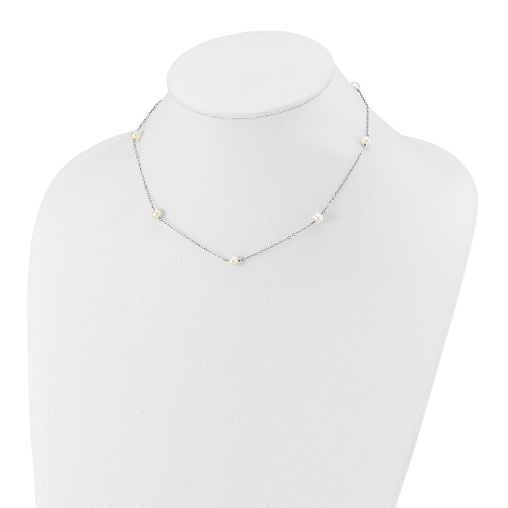 14k White Gold 5-6mm White Round Freshwater Cultured Pearl 7-Station 16 inch Necklace
