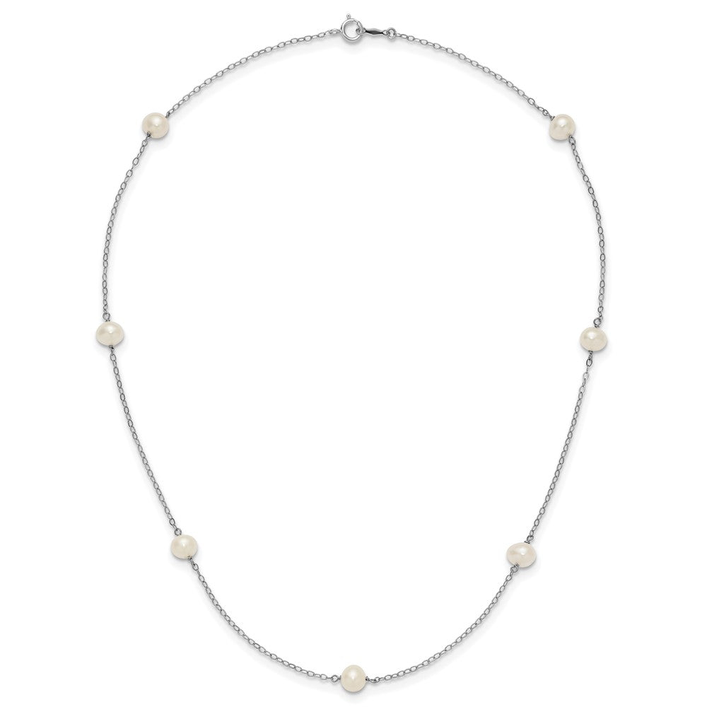 14k White Gold 5-6mm White Round Freshwater Cultured Pearl 7-Station 16 inch Necklace