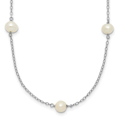 14k White Gold 5-6mm White Round Freshwater Cultured Pearl 7-Station 16 inch Necklace