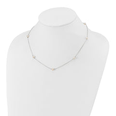 14K White Gold 5-6mm Round White FWC Pearl 7 Station Necklace