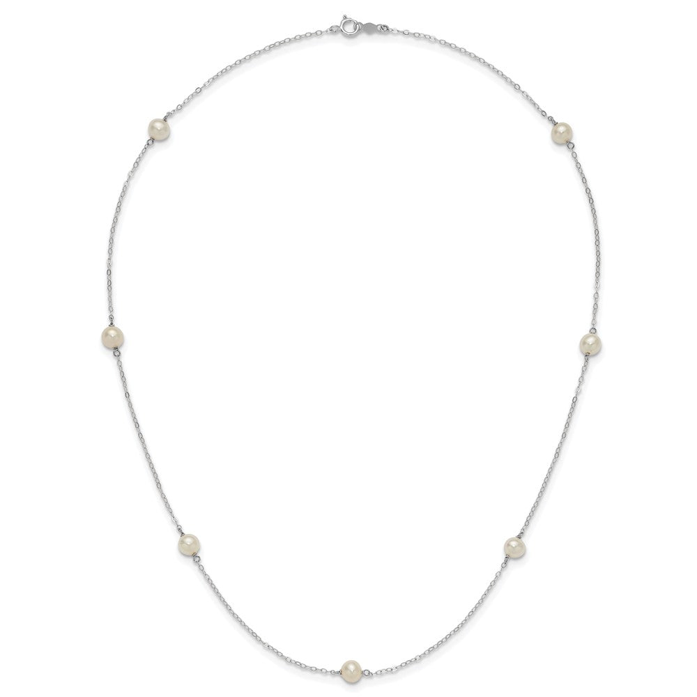 14K White Gold 5-6mm Round White FWC Pearl 7 Station Necklace