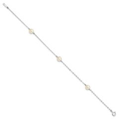 14k White Gold 5-6mm White Round Freshwater Cultured Pearl 3-Station 7.25 inch Bracelet