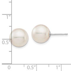 14k White Gold 9-10mm White Round Akoya Saltwater Cultured Pearl Post Earrings
