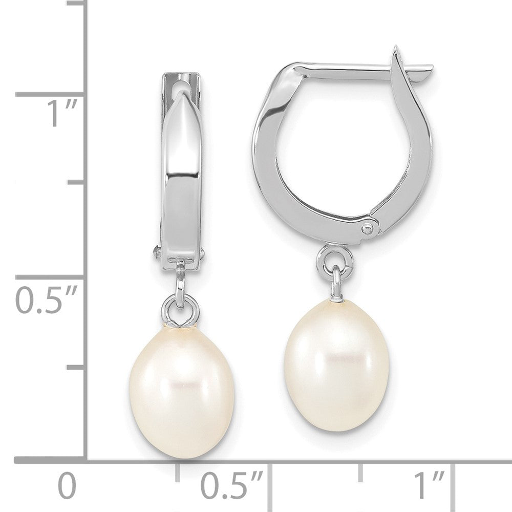 14k White Gold 6-7mm White Teardrop Freshwater Cultured Pearl Hoop Dangle Earrings