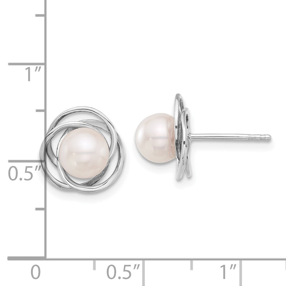 14k White Gold 6-7mm White Round Akoya Saltwater Cultured Pearl Post Earrings