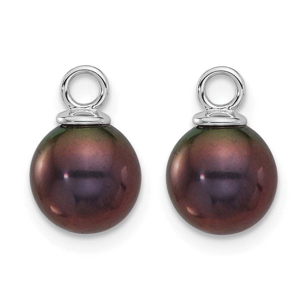 14k White Gold 7-8mm Black and White Freshwater Cultured Pearl Removable Dangle Hoop Earrings