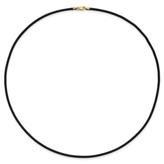 14k Yellow Clasp 2mm 18 inch Black Leather Cord Necklace