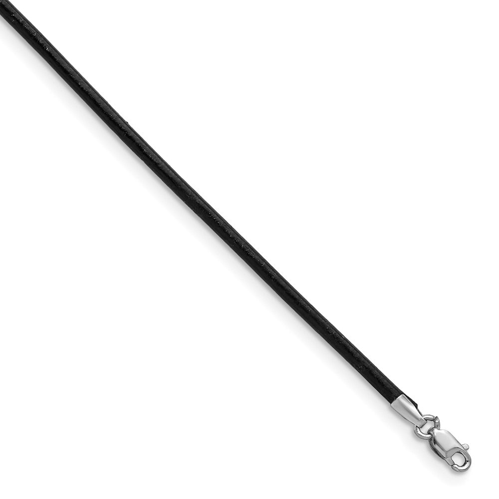 14k White Gold Clasp 2mm 20 inch Black Leather Cord Necklace