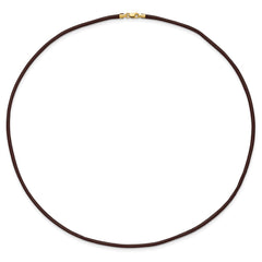 14k Yellow Clasp 2mm 18 inch Brown Leather Cord Necklace
