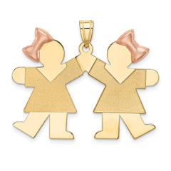 14k Two-tone Double Girl Kids Pink Bow Charm