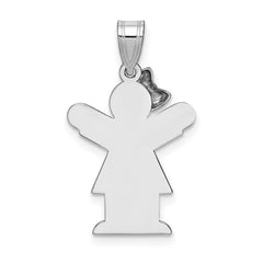 14k White Gold Small Girl w/Bow on Left Engravable Charm - 2