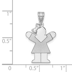 14k White Gold Small Girl w/Bow on Left Engravable Charm - 2