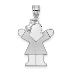 14k White Gold Small Girl w/Bow on Left Engravable Charm - 2