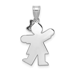 14k White Gold Small Girl w/Bow on Right Engravable Charm